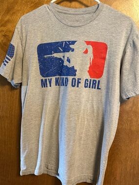 Grunt Style Gray Tee with Blue & Red Graphic